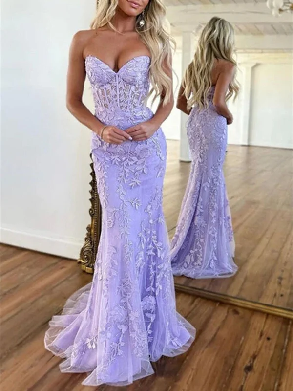 Mermaid Strapless Purple Lace Long Prom Dress, Purple Lace Formal Dress, Long Purple Evening Dress Tunics Party sparkling Mermaid Strapless Purple Lace Long Prom Dress, Purple Lace Formal Dress, Long Purple Evening Dress Tunics Party sparkling