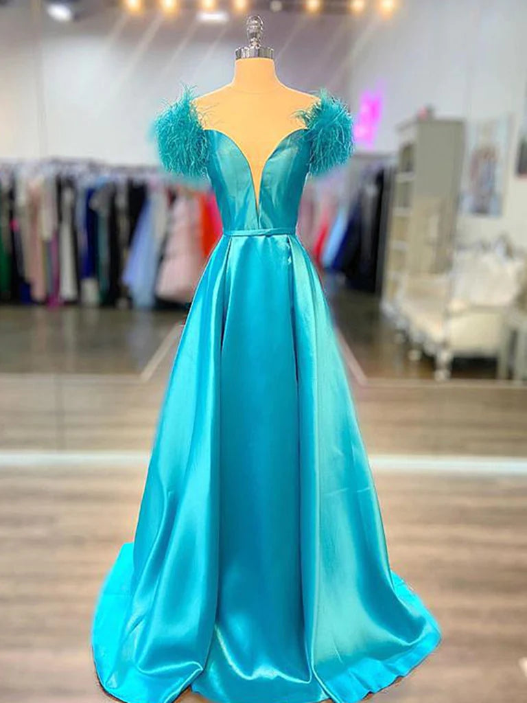 Off the Shoulder Blue V Neck Prom Dresses, Blue V Neck Long Formal Evening Dresses Tunics Lace romantic Off the Shoulder Blue V Neck Prom Dresses, Blue V Neck Long Formal Evening Dresses Tunics Lace romantic
