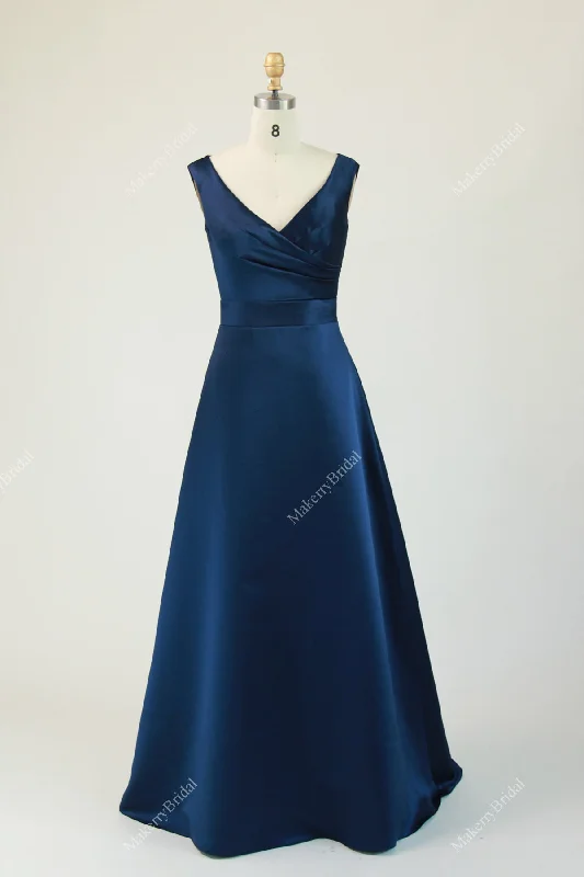 Off the Shoulder Draped Wrap Satin Bridal Party Dress Tunics Evening elegant