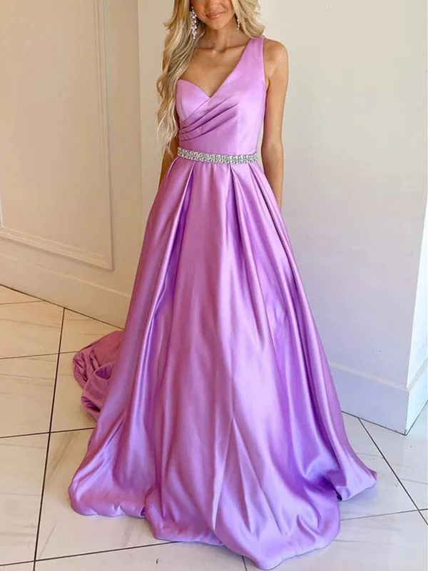 One Shoulder Purple Satin Long Prom Dress with Belt, Long Purple Formal Graduation Evening Dress Cowl Neckline Elegant One Shoulder Purple Satin Long Prom Dress with Belt, Long Purple Formal Graduation Evening Dress Cowl Neckline Elegant