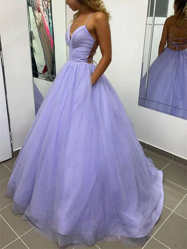 Purple V Neck Tulle Long Backless Prom Dresses, Purple V Neck Tulle Long Backless Formal Evening Dresses Pleated Skirt Elegant Purple V Neck Tulle Long Backless Prom Dresses, Purple V Neck Tulle Long Backless Formal Evening Dresses Pleated Skirt Elegant