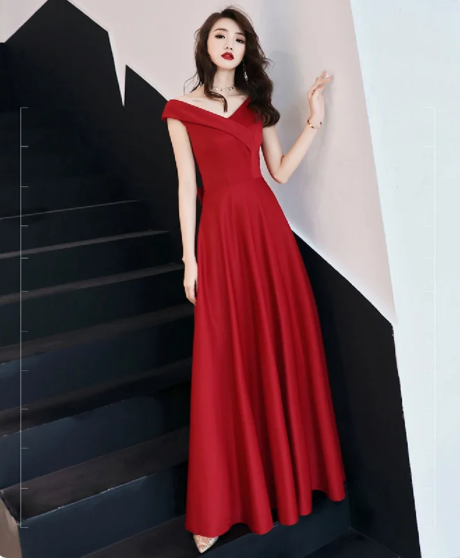 Red V Neck Long Prom Dress, Red Formal Party Dress Tunics Velvet soft