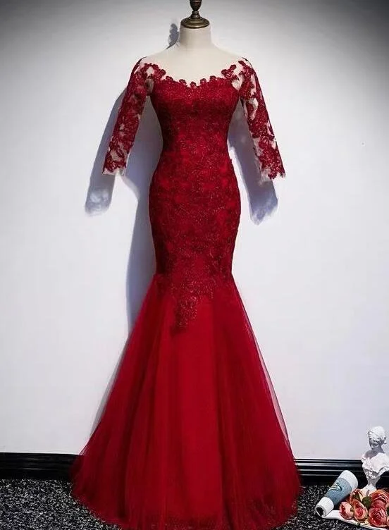 Sexy Mermaid Long Prom Dress , Short Sleeves Evening Dress A-Line Day Work
