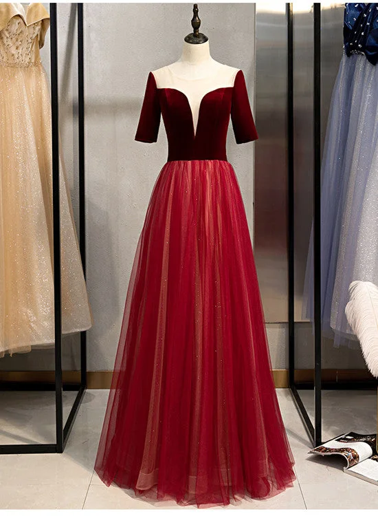 Sexy Wine Red Long Party Dress, A-line Long Formal Gown Tunics Leisure comfortable