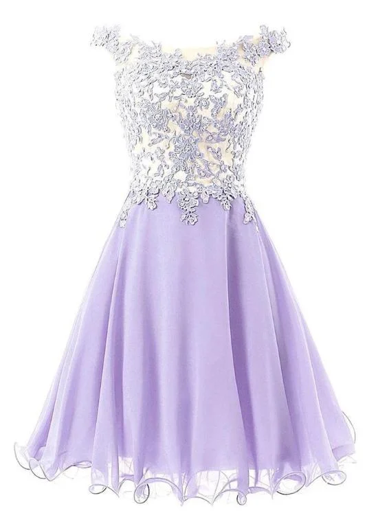 Short Chiffon and Lace Applique Party Dress, Lavender Short Prom Dresses Tunics Running lightweight Short Chiffon and Lace Applique Party Dress, Lavender Short Prom Dresses Tunics Running lightweight