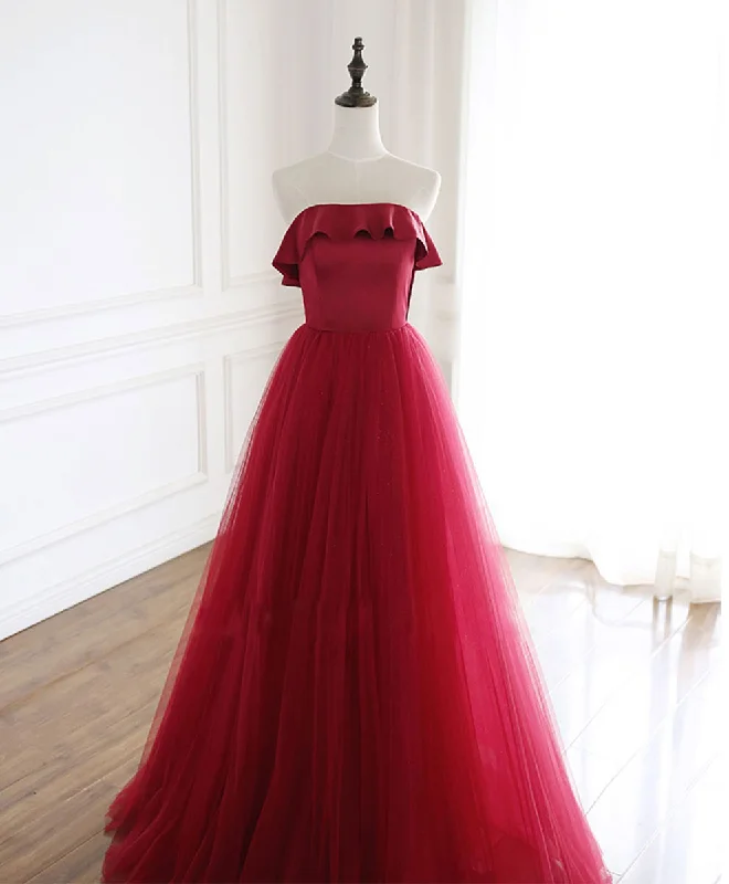 Burgundy Tulle Long Prom Dress, A line Burgundy Formal Party Dress Tunics Prom sequined Burgundy Tulle Long Prom Dress, A line Burgundy Formal Party Dress Tunics Prom sequined
