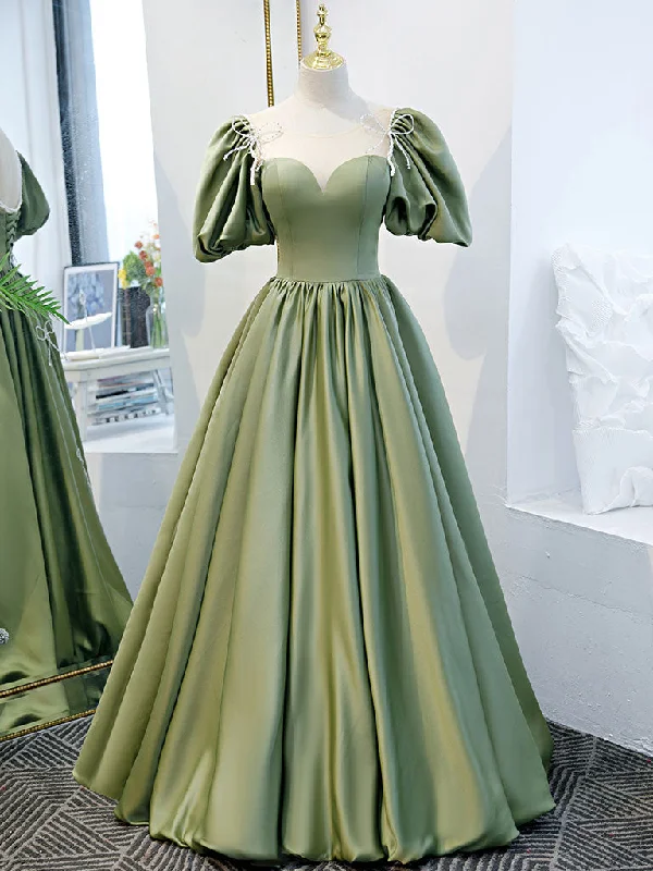 Simple Green Satin Long Prom Dress, Green Evening Dress Tunics Trousers formal