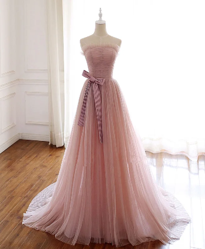 Simple Pink Tulle Long Prom Dress, Aline Pink Tulle Formal Party Dresses Tunics Party sparkling Simple Pink Tulle Long Prom Dress, Aline Pink Tulle Formal Party Dresses Tunics Party sparkling