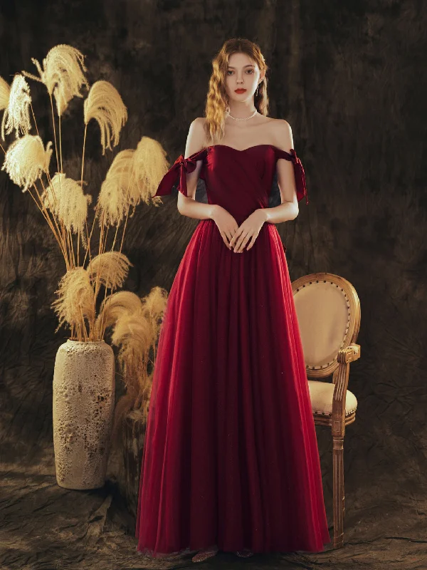 Simple Sweetheart Neck Tulle Long Prom Dress Burgundy Evening Dress Tunics Print Colorful Simple Sweetheart Neck Tulle Long Prom Dress Burgundy Evening Dress Tunics Print Colorful