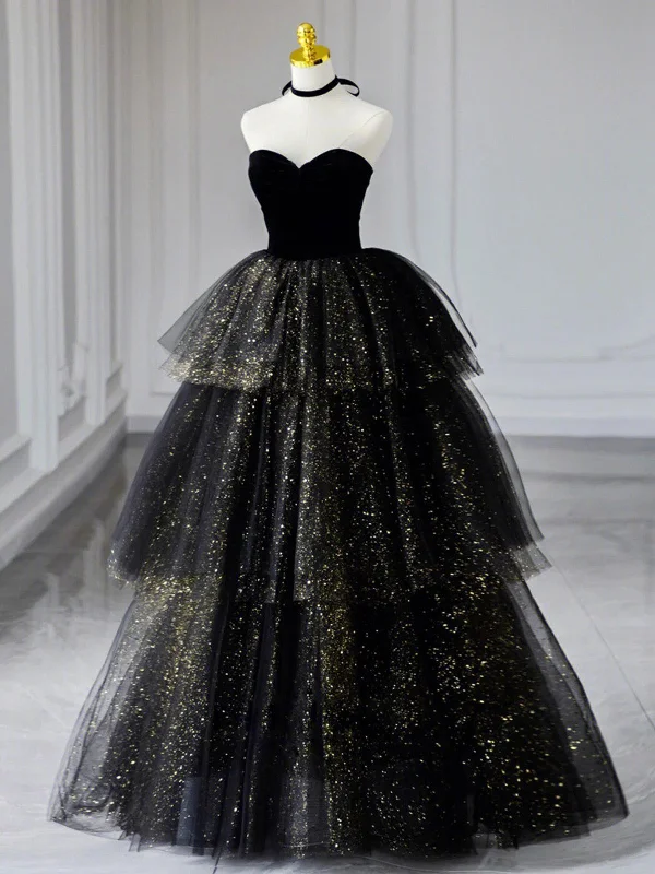 Strapless Black Tulle Prom Dress with Velvet, A Line Black Sweetheart Neck Long Formal Evening Dress Tunics Travel practical Strapless Black Tulle Prom Dress with Velvet, A Line Black Sweetheart Neck Long Formal Evening Dress Tunics Travel practical