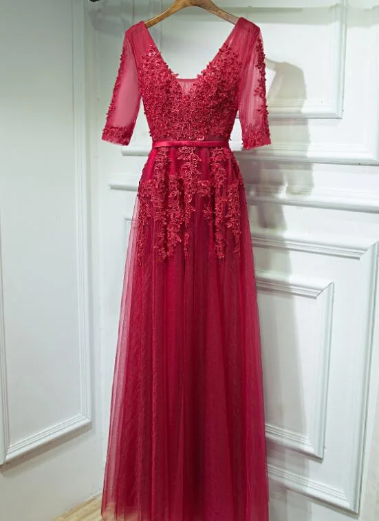 Stylish Wine Red Short Sleeves Party Gown, Wedding Party Dress Tunics Vintage classic Stylish Wine Red Short Sleeves Party Gown, Wedding Party Dress Tunics Vintage classic