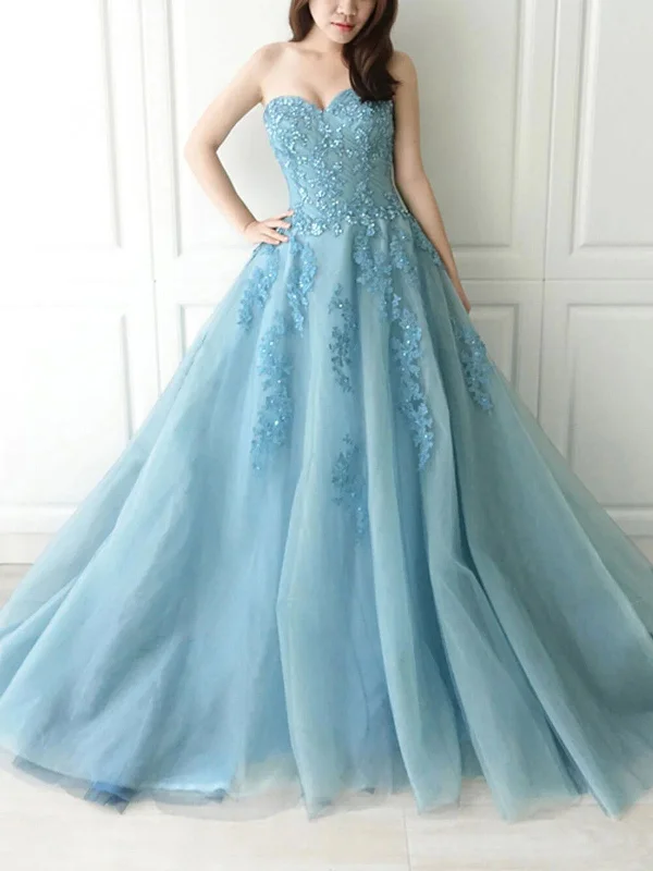 Sweetheart Neck Blue Tulle Lace Long Prom Dress, Blue Lace Tulle Formal Evening Dress Satin Halter Glamorous Sweetheart Neck Blue Tulle Lace Long Prom Dress, Blue Lace Tulle Formal Evening Dress Satin Halter Glamorous