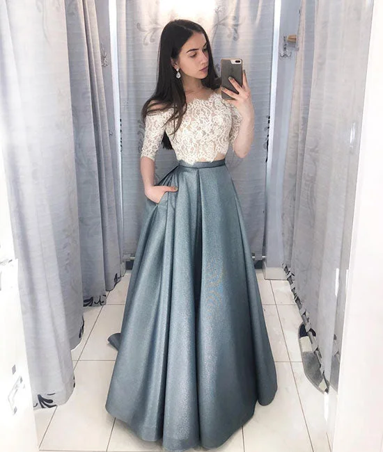 Unique lace two pieces long prom dress, lace evening dress Tunics Practical easy-care Unique lace two pieces long prom dress, lace evening dress Tunics Practical easy-care