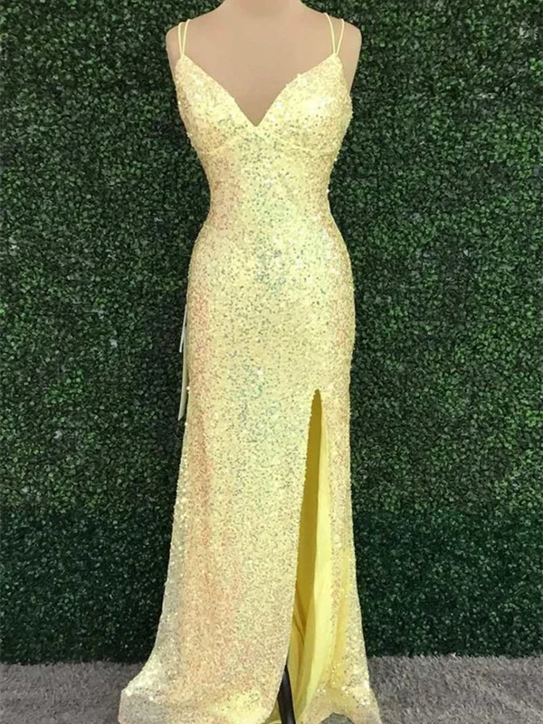 V Neck Mermaid Yellow Sequins Long Prom Dress with High Slit, Mermaid Yellow Formal Graduation Evening Dress Tunics Canvas sturdy V Neck Mermaid Yellow Sequins Long Prom Dress with High Slit, Mermaid Yellow Formal Graduation Evening Dress Tunics Canvas sturdy