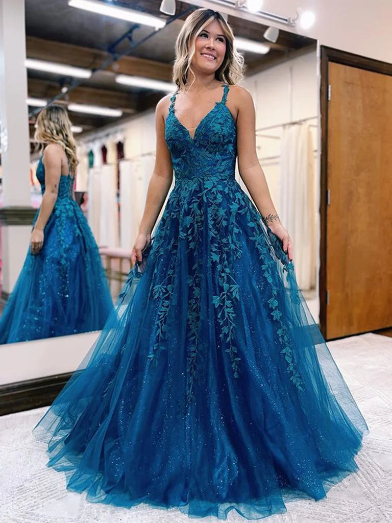 V Neck Open Back Blue Lace Long Prom Dress, Blue Lace Formal Dress, Blue Evening Dress Tunics Handmade artisanal V Neck Open Back Blue Lace Long Prom Dress, Blue Lace Formal Dress, Blue Evening Dress Tunics Handmade artisanal