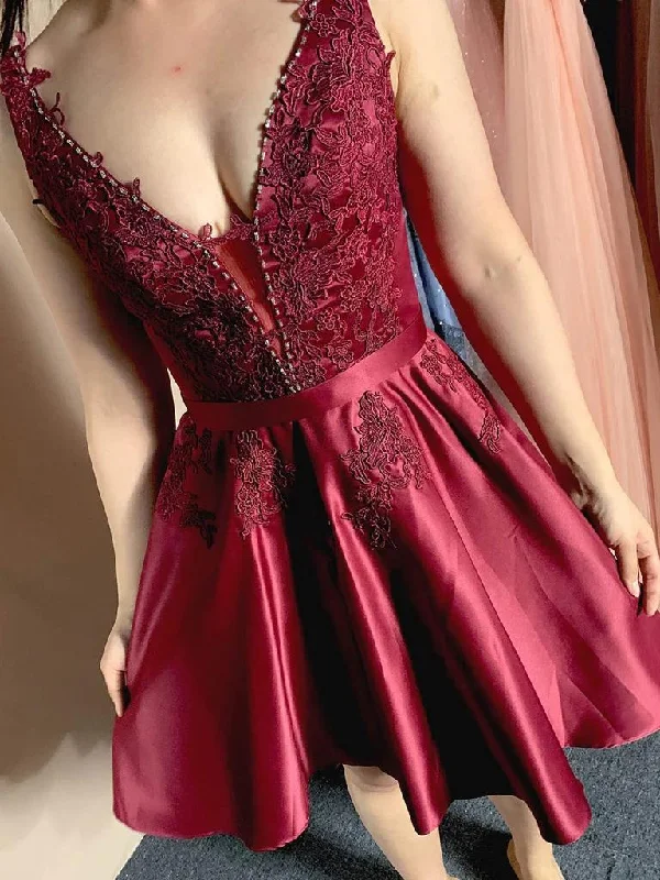 V Neck Open Back Burgundy/Gray Lace Short Prom Homecoming Dresses, Burgundy/Gray Formal Graduation Evening Dresses Tunics Review highly V Neck Open Back Burgundy/Gray Lace Short Prom Homecoming Dresses, Burgundy/Gray Formal Graduation Evening Dresses Tunics Review highly