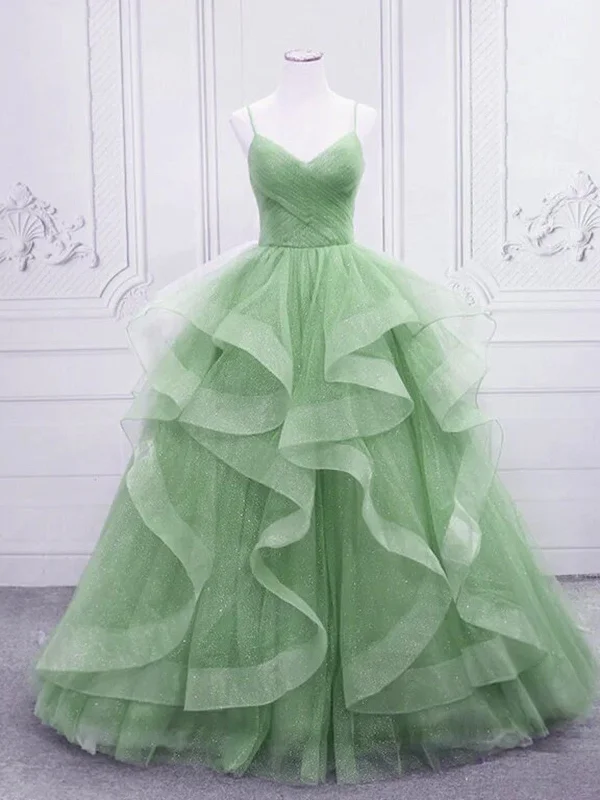 V Neck Open Back Light Green Tulle Long Prom Dresses, Shiny Light Green Formal Evening Dresses, Light Green Ball Gown Tunics Cozy comfortable V Neck Open Back Light Green Tulle Long Prom Dresses, Shiny Light Green Formal Evening Dresses, Light Green Ball Gown Tunics Cozy comfortable