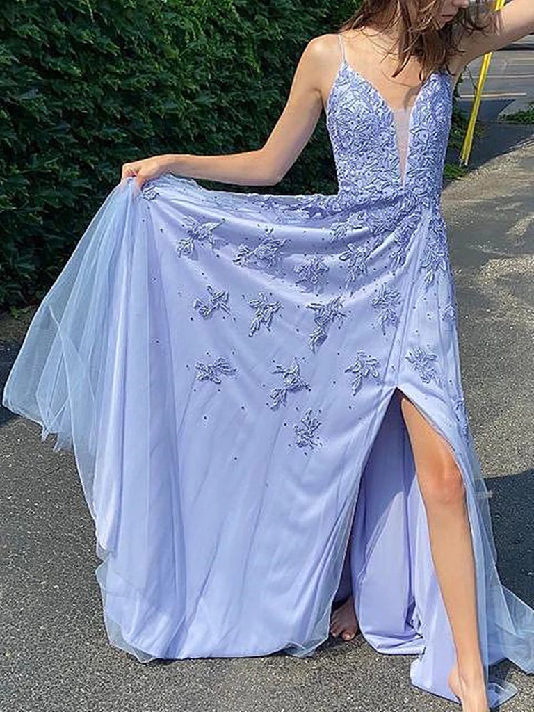 V Neck Purple Lace Prom Dresses, Purple V Neck Lace Formal Evening Dresses Tunics Luxurious premium V Neck Purple Lace Prom Dresses, Purple V Neck Lace Formal Evening Dresses Tunics Luxurious premium