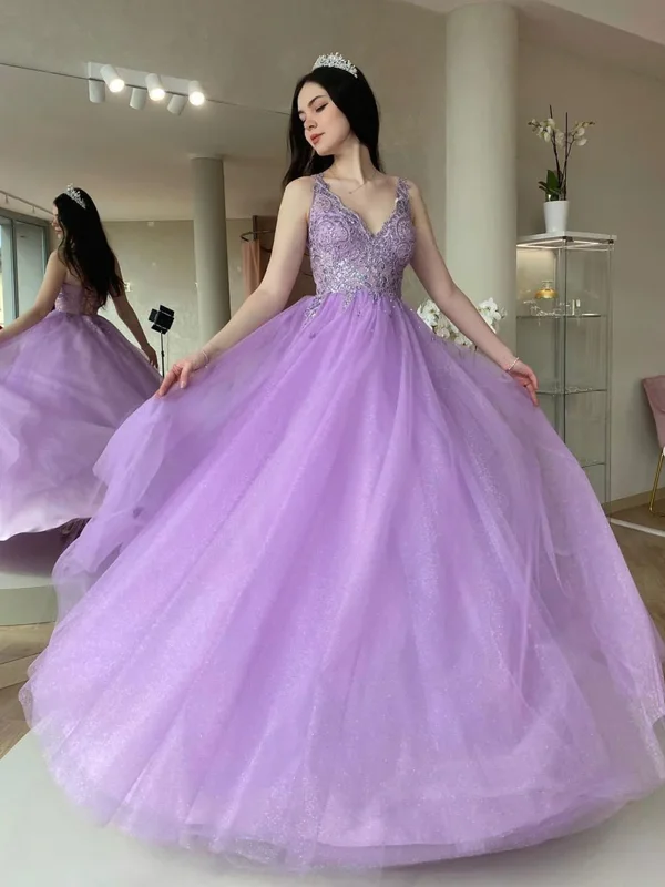 V Neck Purple Tulle Lace Long Prom Dresses, V Neck Backless Purple Tulle Lace Long Formal Evening Dresses Tunics Modern contemporary V Neck Purple Tulle Lace Long Prom Dresses, V Neck Backless Purple Tulle Lace Long Formal Evening Dresses Tunics Modern contemporary