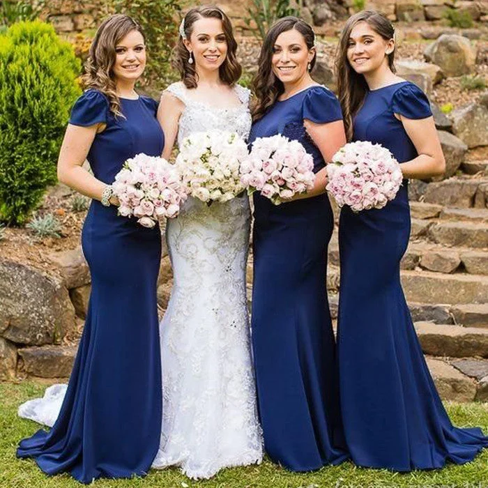 Women Elegant Cap Sleeve Royal Blue Mermaid Long Wedding Party Dresses, WG151 Tunics Handmade artisanal Women Elegant Cap Sleeve Royal Blue Mermaid Long Wedding Party Dresses, WG151 Tunics Handmade artisanal