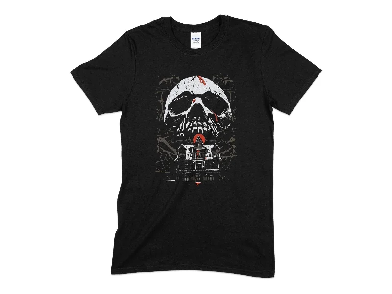 Skull Haunted House Unisex T-Shirt Hooded Caped Shawl Collar