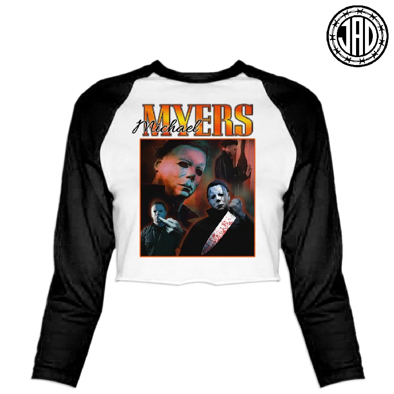 90s Mike - Women's Cropped Baseball Tee Welt Pockets Slit Pockets Flap Pockets