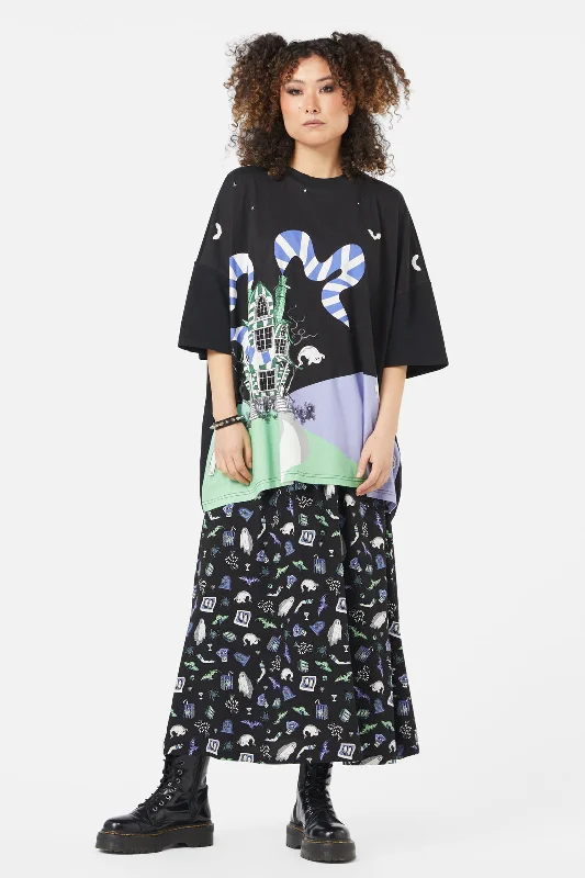 Spooky Scene Tee Notch Collar Peter Pan Collar Cowl Neck