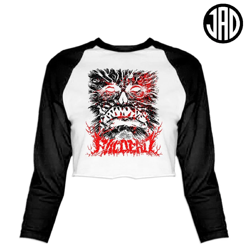BOTD Metal - Women's Cropped Baseball Tee Notch Collar Peter Pan Collar Cowl Neck