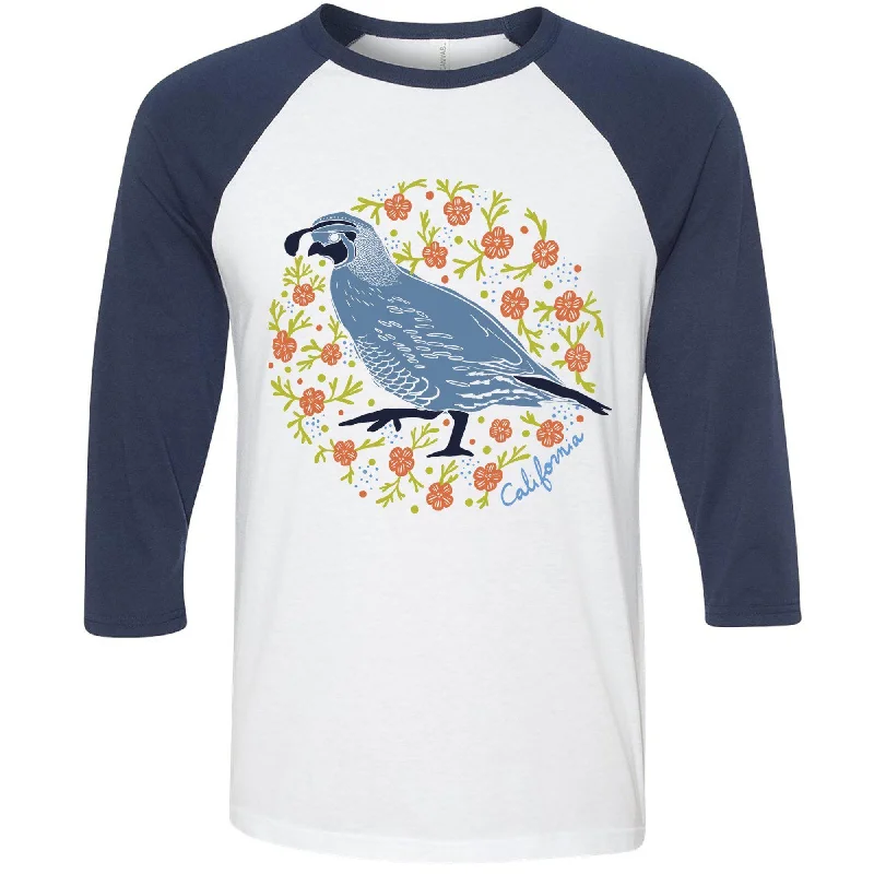 California Poppy Quail Baseball Tee Welt Pockets Slit Pockets