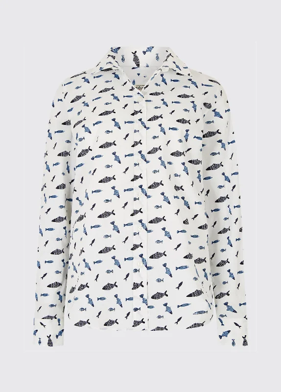 Cherryblossom Printed Shirt - White Fitted T-Shirt Seamless Stretchy