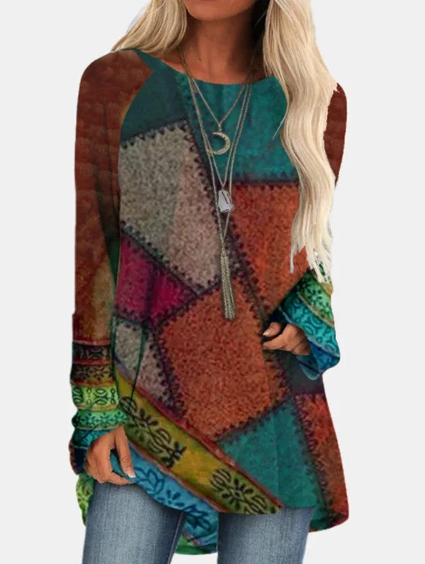 Autumn And Winter Plus Size Women's Fashion Printed Long-sleeved T-shirt Solid Color Striped Floral Autumn And Winter Plus Size Women's Fashion Printed Long-sleeved T-shirt Solid Color Striped Floral