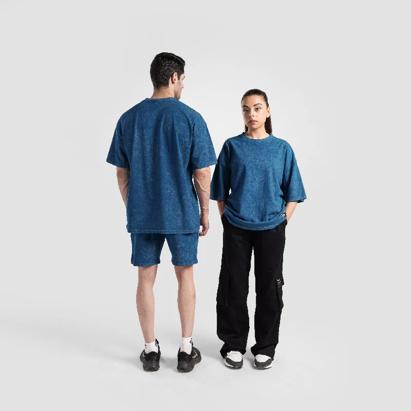 Core Stone Wash Tee (Mid Blue) Polka Dot Checkered Tartan