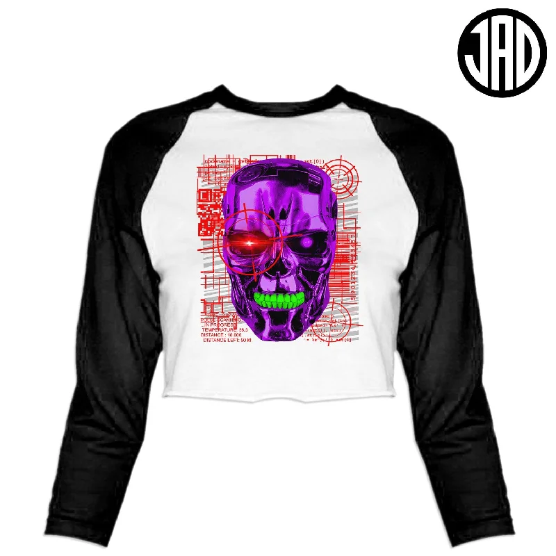 Cyberdine - Women's Cropped Baseball Tee Solid Print Embellished