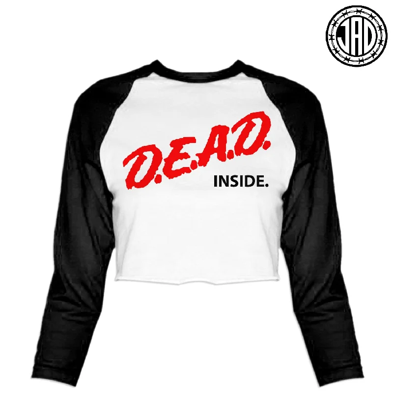 Dead Inside - Women's Cropped Baseball Tee Chenille Fabric Brocade Fabric Lace Fabric Dead Inside - Women's Cropped Baseball Tee Chenille Fabric Brocade Fabric Lace Fabric