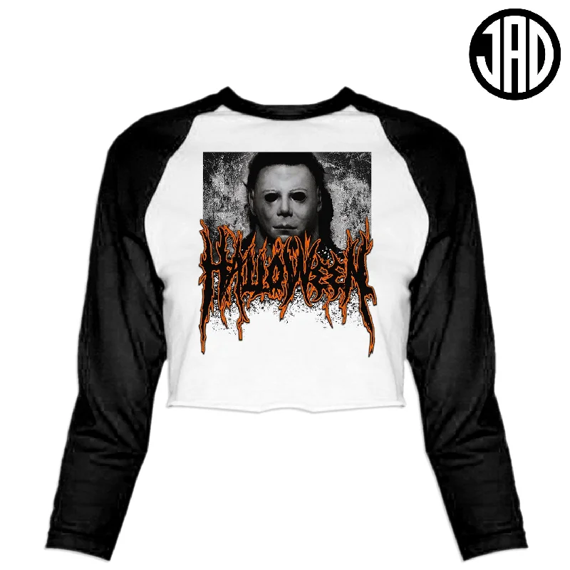 Halloween Metal V2 - Women's Cropped Baseball Tee Graphic Embroidered Appliqued