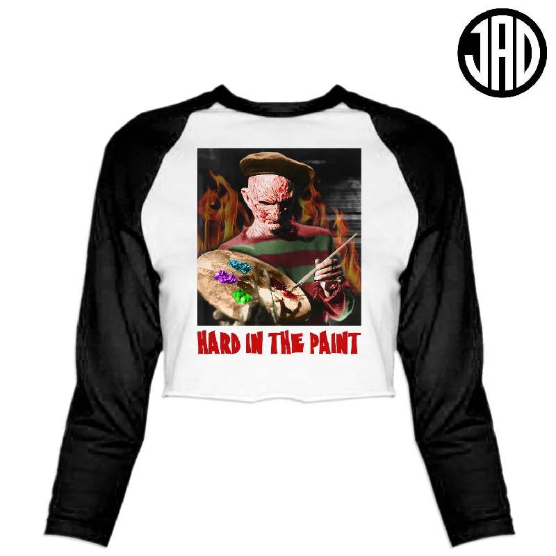 Hard In The Paint - Women's Cropped Baseball Tee Notch Collar Peter Pan Collar Cowl Neck Hard In The Paint - Women's Cropped Baseball Tee Notch Collar Peter Pan Collar Cowl Neck