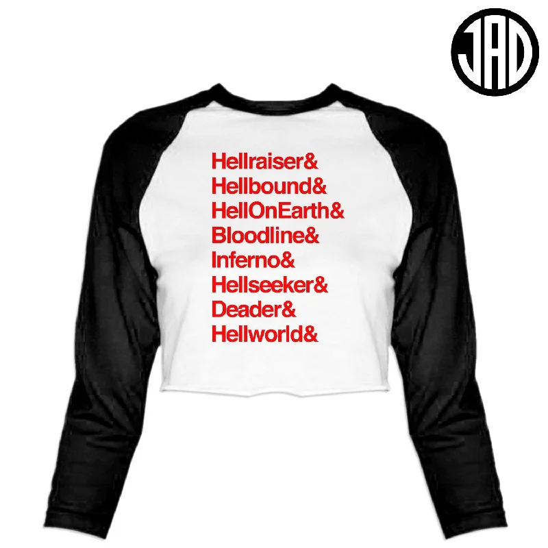 Hell 8 - Women's Cropped Baseball Tee Zippered Front Buttoned Front Snap Front