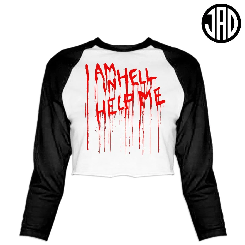 Help Me - Women's Cropped Baseball Tee Polka Dot Checkered Tartan