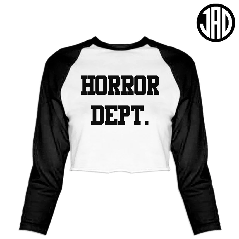 Horror Dept - Women's Cropped Baseball Tee Mesh Blend Leather Blend Suede Blend