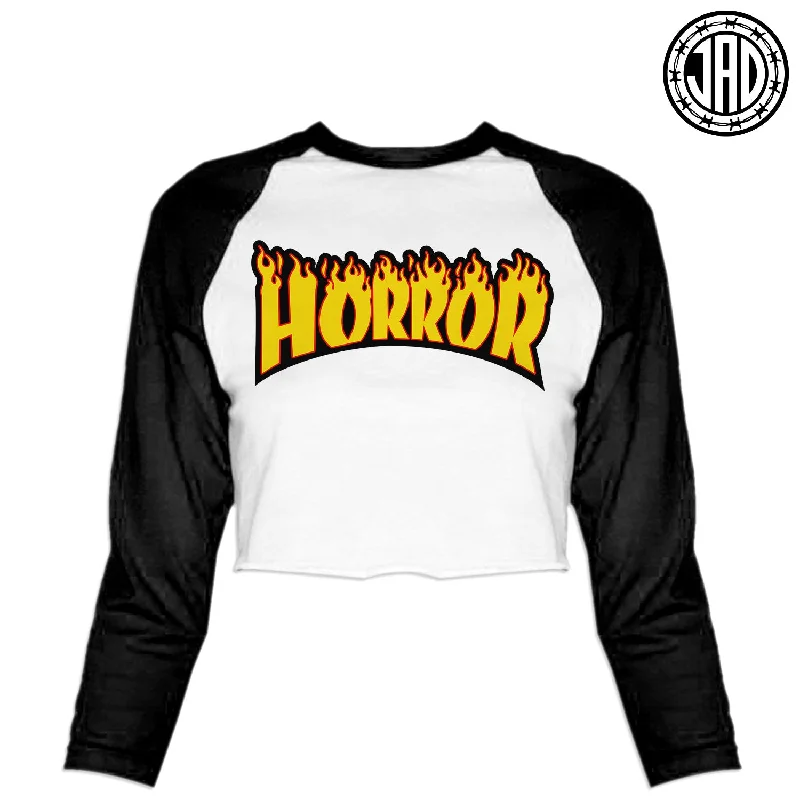 Horror Flames - Women's Cropped Baseball Tee Hooded Caped Shawl Collar