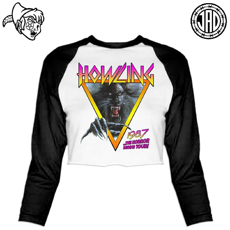 1987 The Horror Begins Tour - Women's Cropped Baseball Tee Print Jacquard Patchwork