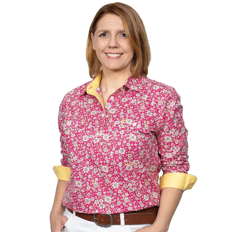 LADIES JUST COUNTRY GEORGIE 1/2 BUTTON WORK SHIRT Oversized T-Shirt Spandex breathable LADIES JUST COUNTRY GEORGIE 1/2 BUTTON WORK SHIRT Oversized T-Shirt Spandex breathable