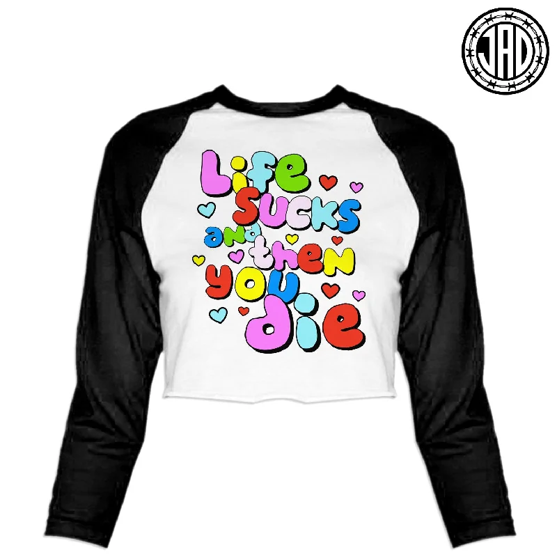 Life Sux - Women's Cropped Baseball Tee Collared T-Shirt Boat Neck A-Line