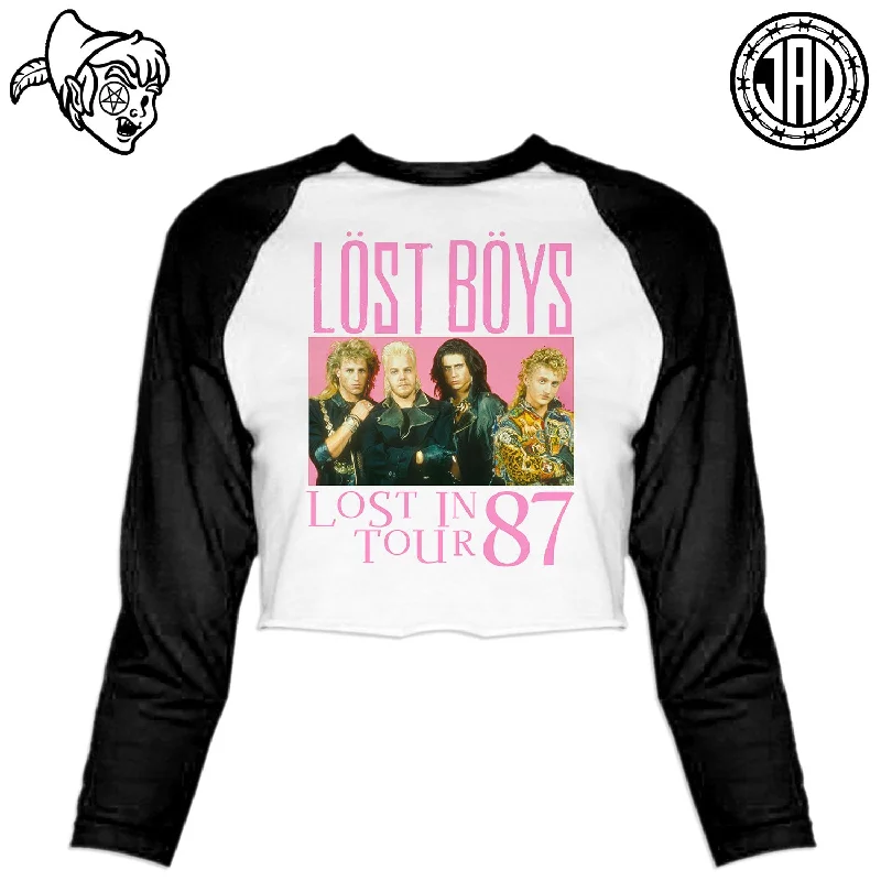 Lost In 1987 Tour - Women's Cropped Baseball Tee Hooded Caped Shawl Collar