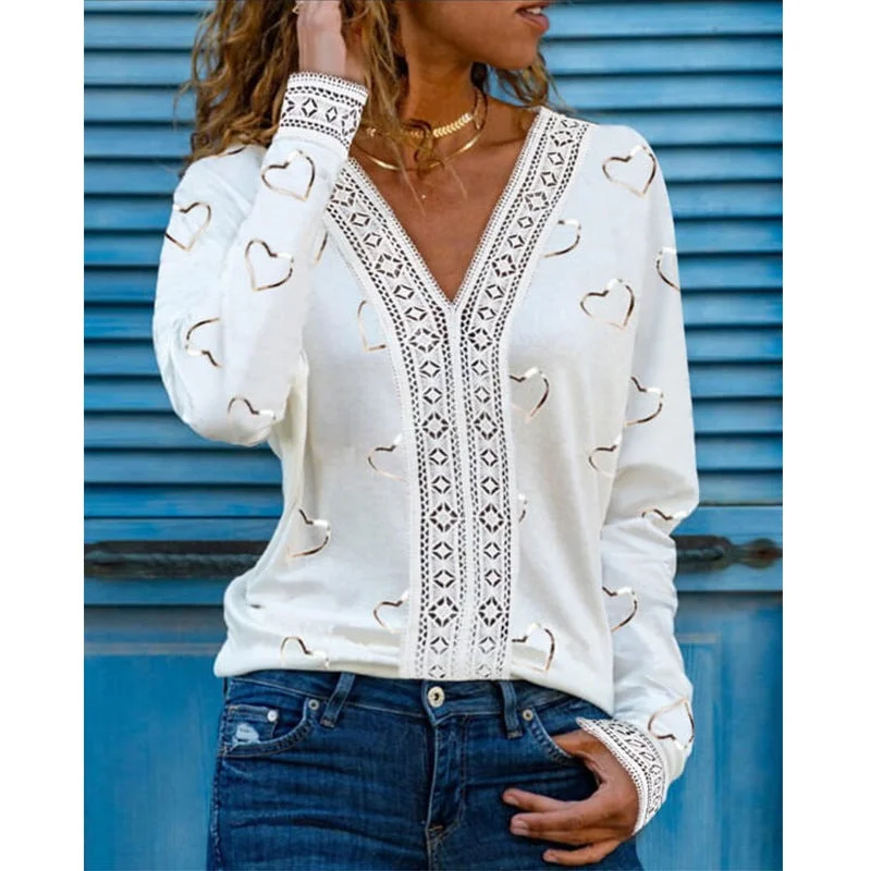Love V-neck Long-sleeved Bottoming Long-sleeved T-shirt For Women Rayon Fabric Velvet Fabric Corduroy Fabric Love V-neck Long-sleeved Bottoming Long-sleeved T-shirt For Women Rayon Fabric Velvet Fabric Corduroy Fabric