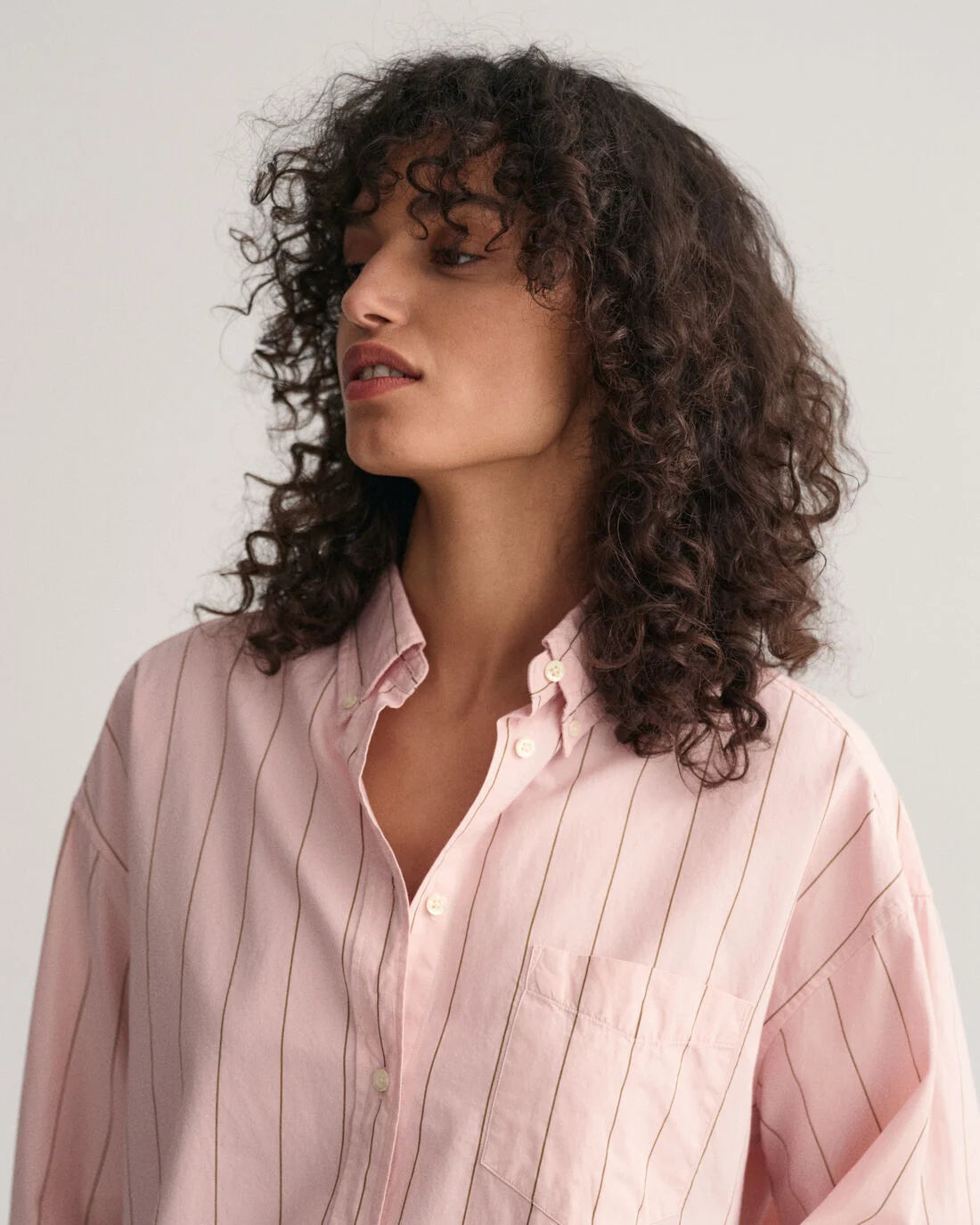 Oversized Luxury Striped Oxford Shirt - Faded Pink Embroidered Appliqued Beaded