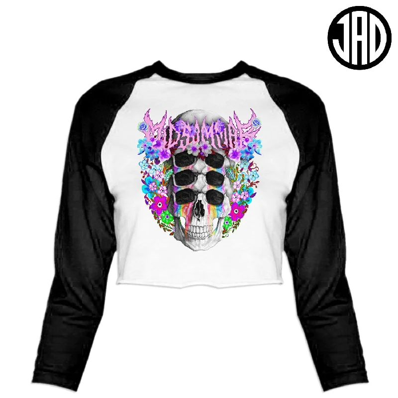 Midsommar Metal - Women's Cropped Baseball Tee V-Neck T-Shirt Long Sleeve Cotton