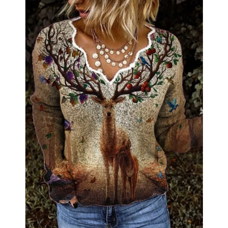 Long Sleeve Tee with Chic V-Neckline Elasticated Padded Insulated
