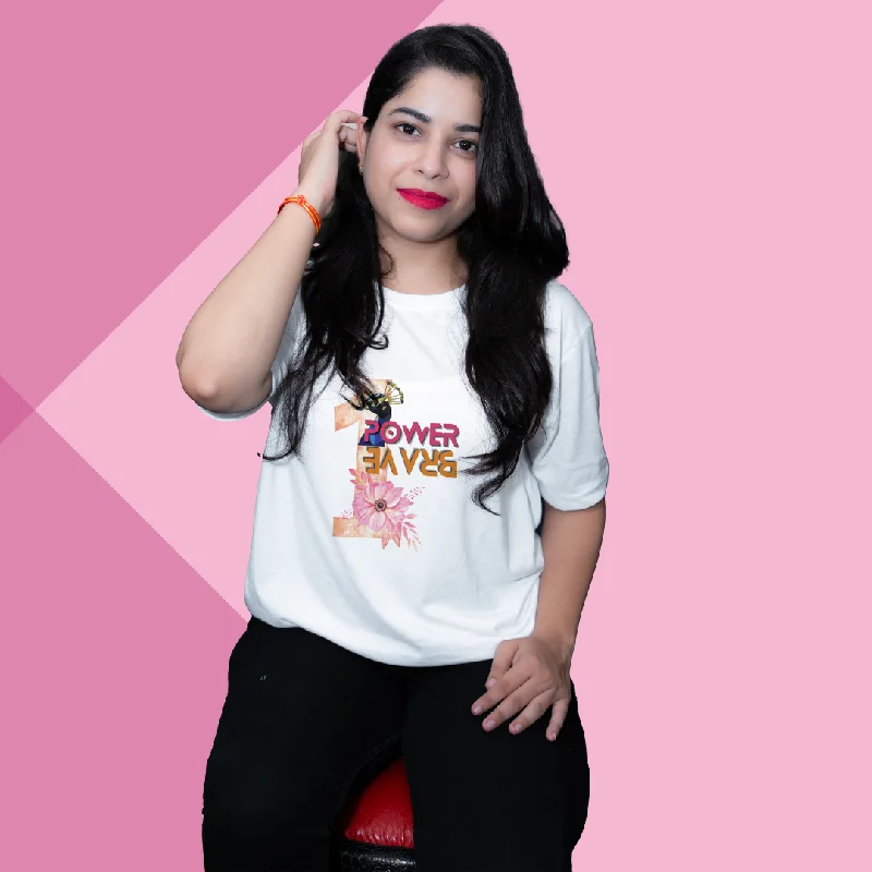 "Own Your Power with Our 'Numeral 1 Power Brave' Printed Women's White T-Shirt" Solid Color Striped Floral "Own Your Power with Our 'Numeral 1 Power Brave' Printed Women's White T-Shirt" Solid Color Striped Floral
