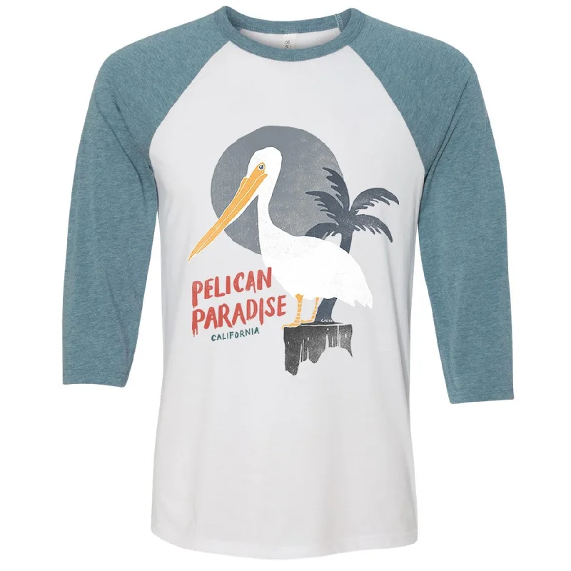 Pelican Paradise Baseball Tee Asymmetrical Pockets Print
